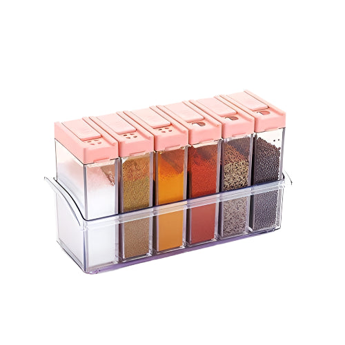 Multicoloured plastic spice jars set of six. spice jar set, plastic spice container, airtight cereal dispenser, 6 pcs kitchen storage jars, BPA free spice storage, modular spice box, masala container set