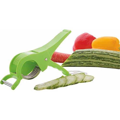 Dual-purpose vegetable cutter and peeler, plastic vegetable cutter, veg cutter with peeler, multi cutter for kitchen, white blue vegetable chopper, stainless steel blade cutter, ABS plastic cutter