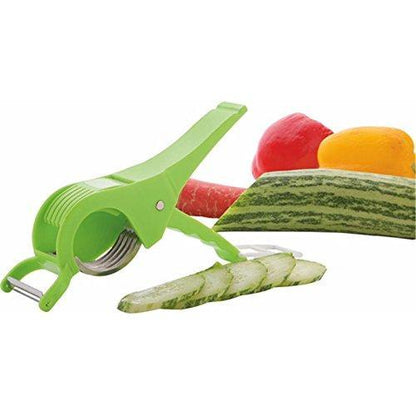 Dual-purpose vegetable cutter and peeler, plastic vegetable cutter, veg cutter with peeler, multi cutter for kitchen, white blue vegetable chopper, stainless steel blade cutter, ABS plastic cutter