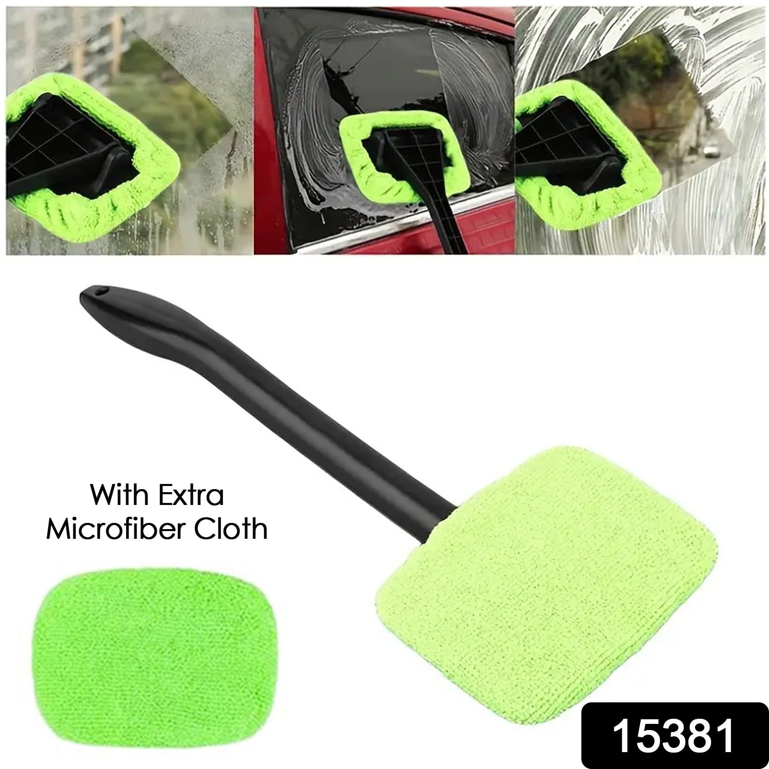 38 cm windshield wiper with microfiber head, streak-free windshield cleaning tool for cars, microfiber wiper for car front and rear glass,