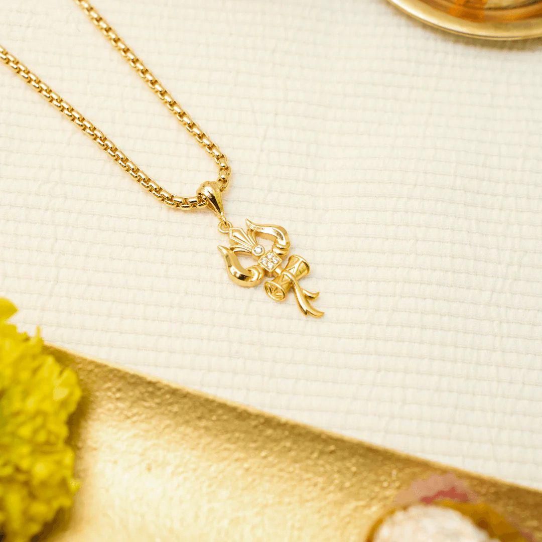trishul pendant, gold alloy pendant, religious jewelry men, casual pendant men, trishul jewelry, gold pendant men, spiritual pendant men, religious pendant chain, men’s gold jewelry, trishul necklace men

