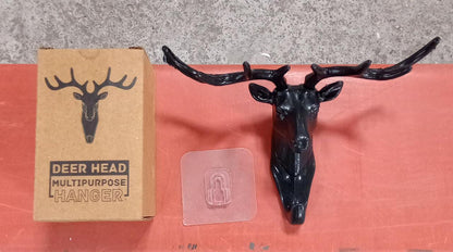 Deer head hook with self-adhesive backing for convenient hanging. deer head wall hook, self adhesive hanger hook, wall mount hook, decorative wall hanger, no drill wall hook, deer hook for bag hat, vintage wall hook