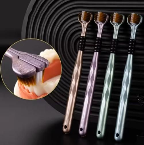 3-Sided Toothbrush Pack of 4 – Triple Head Soft Bristles for Deep Cleaning (Unisex), 3 sided toothbrush, triple head toothbrush, 3 way toothbrush for adults, toothbrush for deep cleaning, soft bristle toothbrush India, three sided toothbrush for kids, 3-sided dental brush, toothbrush pack of 4 for men and women, PP toothbrush triple action, best toothbrush for plaque removal

