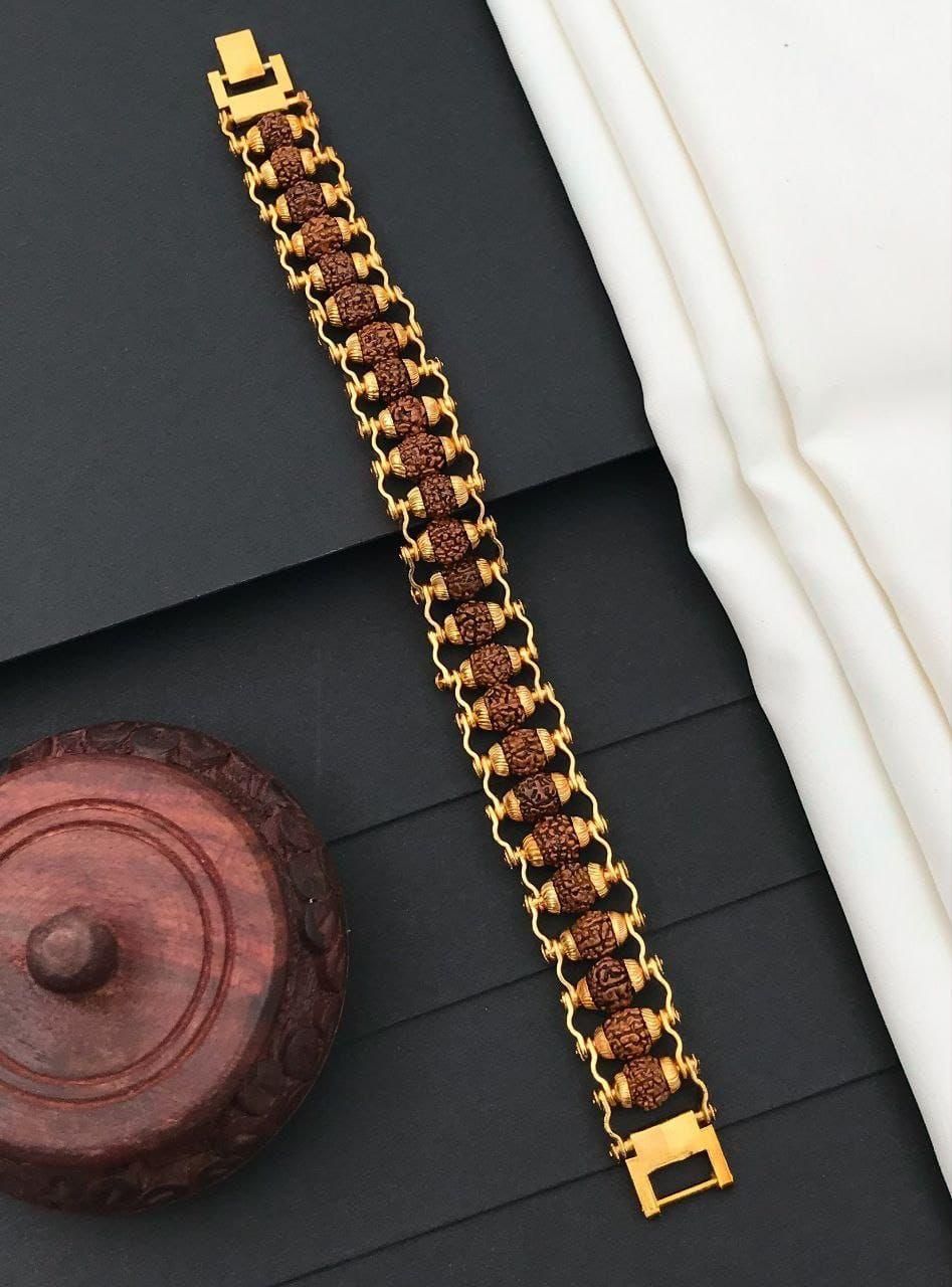 genuine paanch mukhi gold plated rudraksha bracelet for men in India, 24 beads 5 mukhi rudraksha prayer bracelet for men, gold plated spiritual rudraksha bracelet with 5 faced beads, traditional rudraksha bracelet with 24 beads for daily wear,