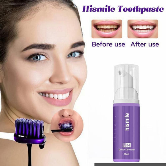 Purple Color Corrector Toothpaste V34 for Teeth Whitening – 30ml Non-Invasive Brightening Formula, purple color corrector toothpaste, V34 colour corrector, teeth whitening toothpaste, non-invasive teeth whitener, purple toothpaste for yellow teeth, teeth stain remover toothpaste, instant teeth brightening, Hismile V34 toothpaste, color correction toothpaste India, purple whitening toothpaste for men and women