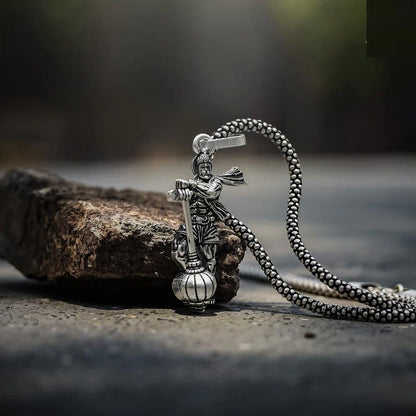Silver Hanumanji with Gada Pendant Chain – Lord Hanuman Spiritual Locket for Men, Hanuman pendant, silver Hanumanji locket, Hanuman gada pendant, Hanuman chain for men, silver Hanumanji with gada locket, Lord Hanuman silver pendant, Bajrangbali pendant for men, Hanuman silver chain, spiritual pendant for men, devotional Hanuman locket

