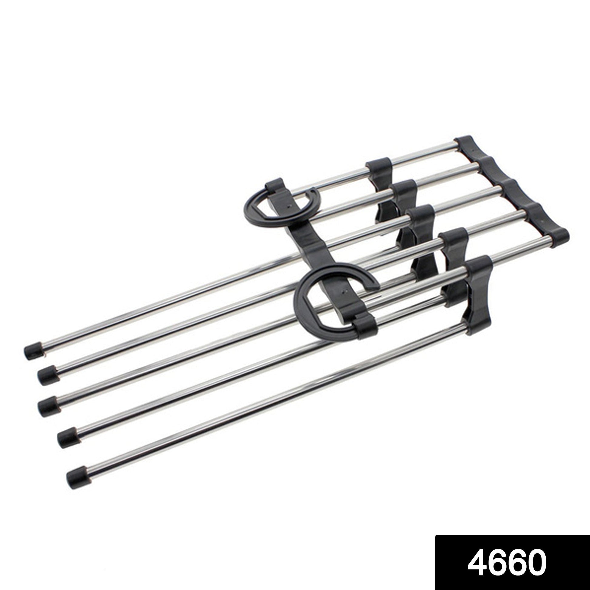 Multi-functional pants hanger with adjustable features for organizing. multi-layer pants hanger, 5 in 1 trouser hanger, folding pants rack, closet space saver, stainless steel pants hanger, travel trouser hanger, wardrobe organizer