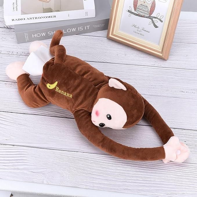 cute monkey tissue box plush, kids room tissue box holder, monkey plush tissue dispenser, cartoon tissue box cover for home décor