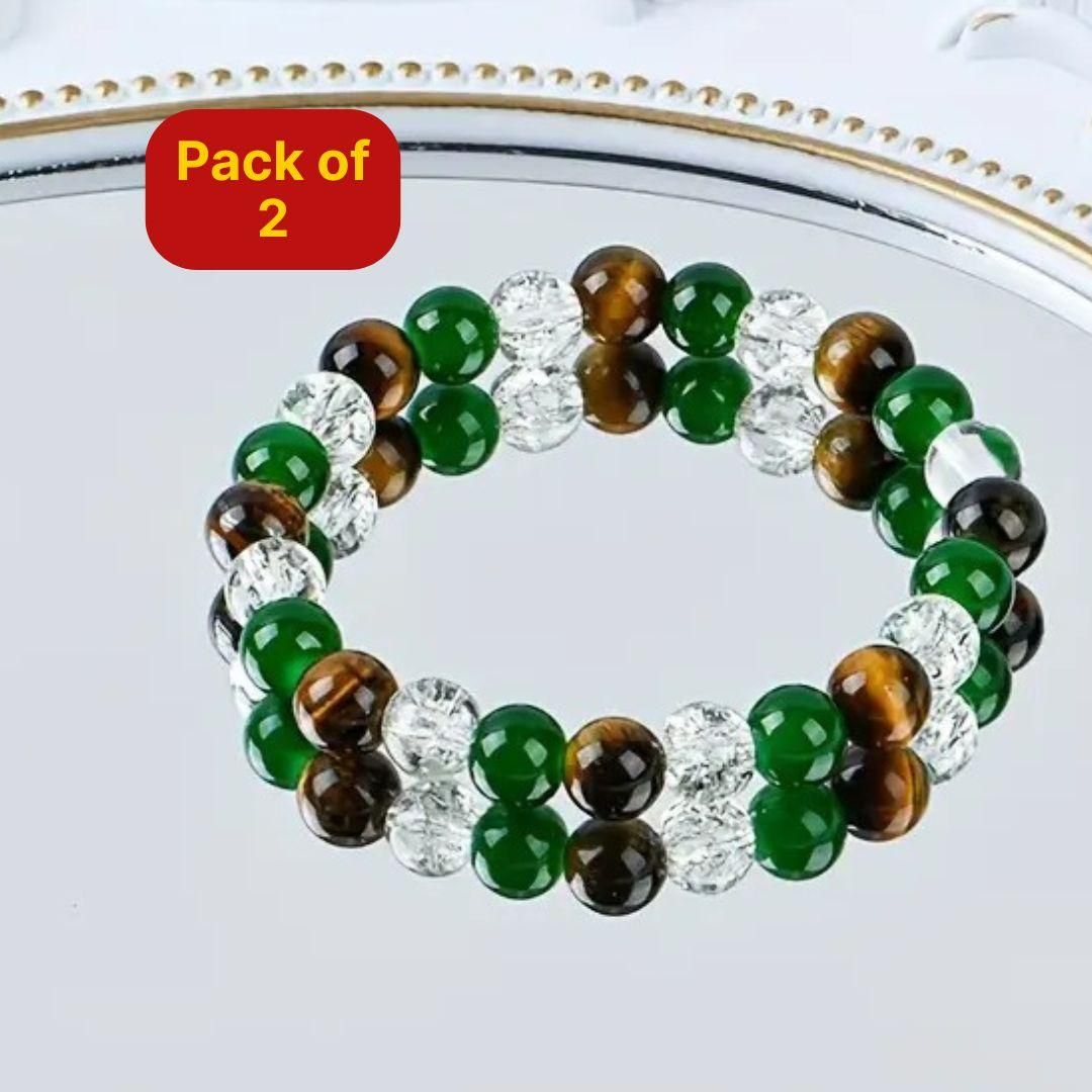 Relaxing Success & Prosperity Bracelet Combo (Pack of 2) | Beaded Stretch Unisex Healing Jewelry for Wealth & Wellness, success bracelet, prosperity bracelet, abundance beaded bracelet, healing energy jewelry, wealth and fortune bracelet, unisex crystal stretch bracelet, relaxing gemstone bracelet, spiritual jewelry for success, energy beaded bracelet, wellness bracelet for men and women, free size beaded bracelet combo, chakra prosperity bracelet India