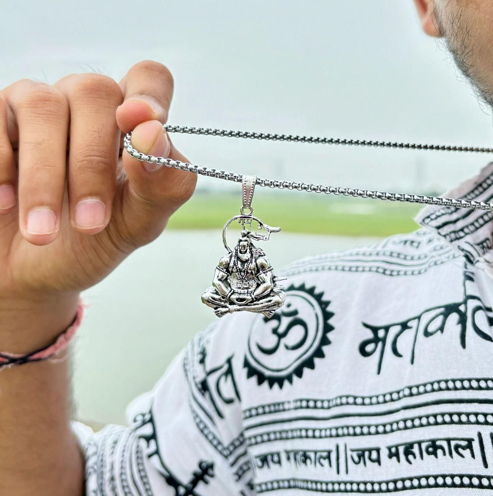 lord hanuman chain with pendant pack of 4 oxidized silver hanuman ji pendant combo for men, buy oxidized silver hanuman pendant combo online india, pack of 4 hanuman pendant chains for men, oxidized silver hanuman ji pendant necklace set men