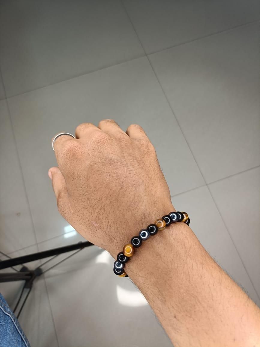 men's combo beaded bracelet India, tiger eye and black beads bracelet,