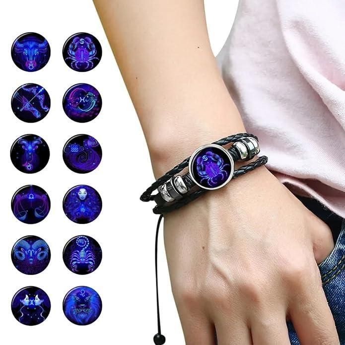 black leather astrology bracelet for men and women, guardian zodiac sign bracelet adjustable, constellation sign bracelet with leather strap, astrology zodiac bracelet for daily wear, stylish zodiac leather bracelet unisex, zodiac guardian charm bracelet black, adjustable zodiac sign bracelet with leather, horoscope constellation bracelet in leather, leather bracelet with zodiac star sign design