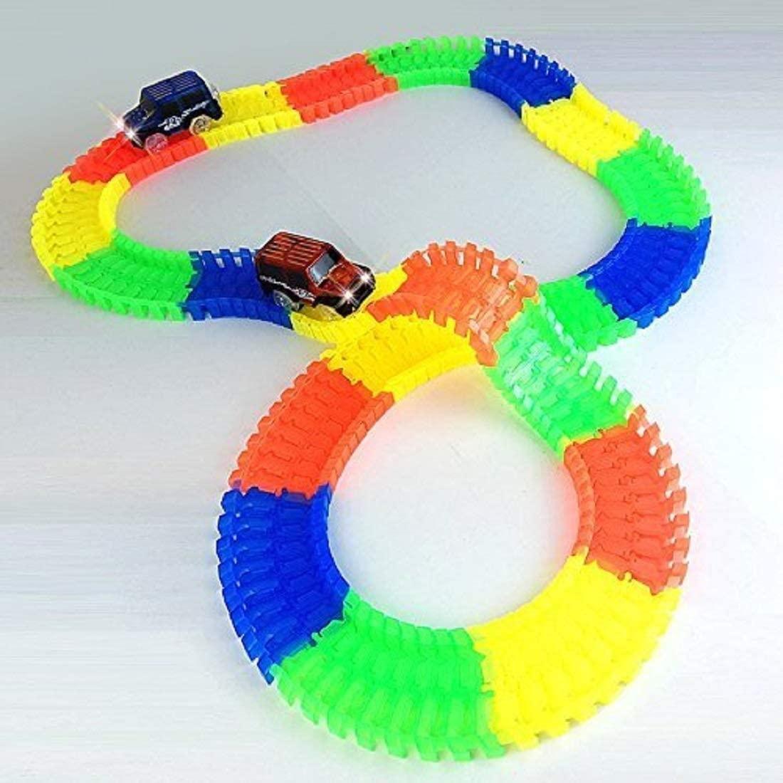 Magic Tracks toy India, LED glow race car track, flexible race car track for kids, glow in dark toy track, multicolor race track India, bendable toy racetrack for children, LED light racetrack toy, kids race car track India, glow in dark Magic Tracks, 3D LED glowing racetrack for kids

