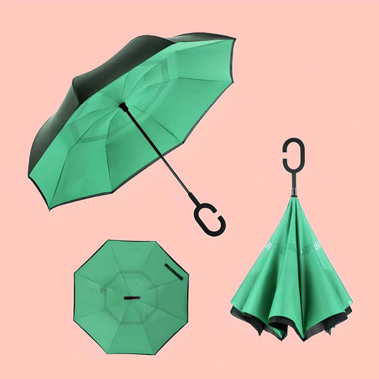 Double Layer Inverted Reversible No Drip Umbrella with C-Shape Handle for Men & Women, double layer inverted umbrella, reversible umbrella no drip, no drip umbrella with c-handle, windproof fibreglass umbrella, inverted umbrella for men and women, durable travel umbrella, foldable inverted umbrella, rust resistant umbrella, manual open umbrella, multicolor umbrella for rain, self-standing umbrella

