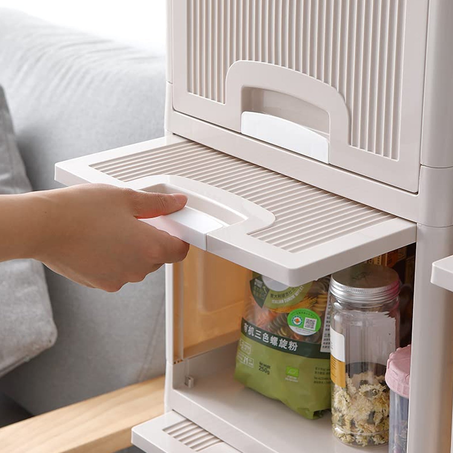 4 layer foldable plastic cabinet with drawers for home storage, multipurpose plastic storage unit for clothes and toys,