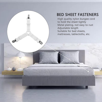 best bed sheet clips for fitted sheets, stretchable sheet suspenders with metal grips, bed sheet corner holders adjustable straps,