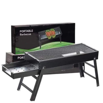 Portable BBQ grill set for outdoor and home use. portable charcoal grill, foldable BBQ grill, outdoor barbecue grill, camping grill, travel BBQ grill, garden charcoal stove, picnic BBQ setup