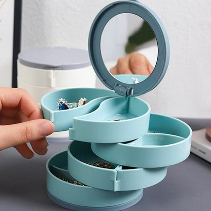 4 layers rotating jewelry box made of eco-friendly ABS plastic with built-in mirror for easy access