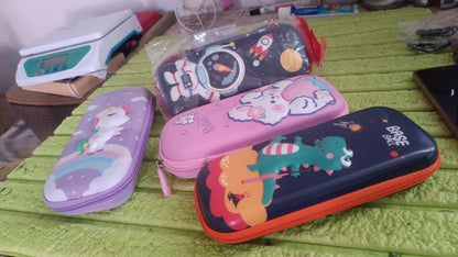 kids stationery box, pencil case organizer, school supplies for kids, pencil holder box, school pencil case, plastic pencil case for students, cartoon school box, pencil kit box, mix design stationery case, child pencil box India

