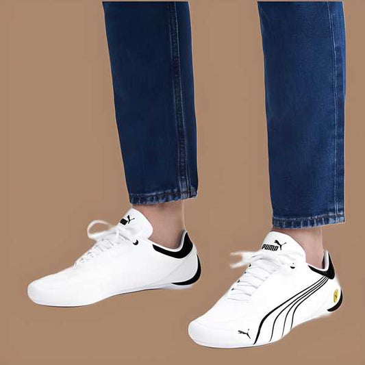 Men’s Driving Casual Shoes – White Synthetic Leather Lace-Up Sneakers | Stylish Lightweight Comfort Footwear for Daily Casual Wear (1 Pair)