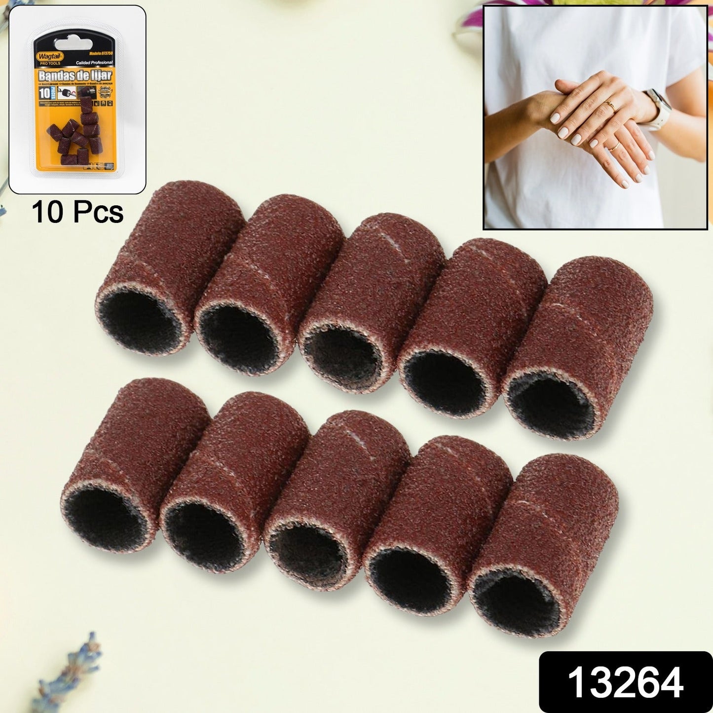 10 pc nail drill sanding band bits, pedicure sanding bands for nail drill machine, replacement bits for electric nail file, manicure and pedicure sanding rings, nail drill accessories for salons, sanding bands for gel and acrylic removal, nail grooming tool set, professional nail sanding bit replacements

