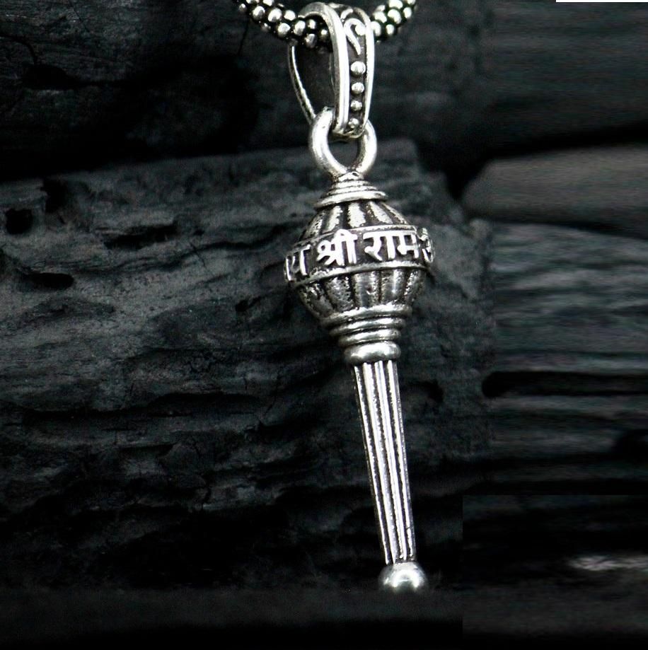 gada pendant, silver gada pendant, hanuman gada locket, silver chain with pendant, hanuman weapon pendant, divine locket for men, hanuman style pendant, hanuman gada silver chain, spiritual pendant for men, silver hanuman necklace

