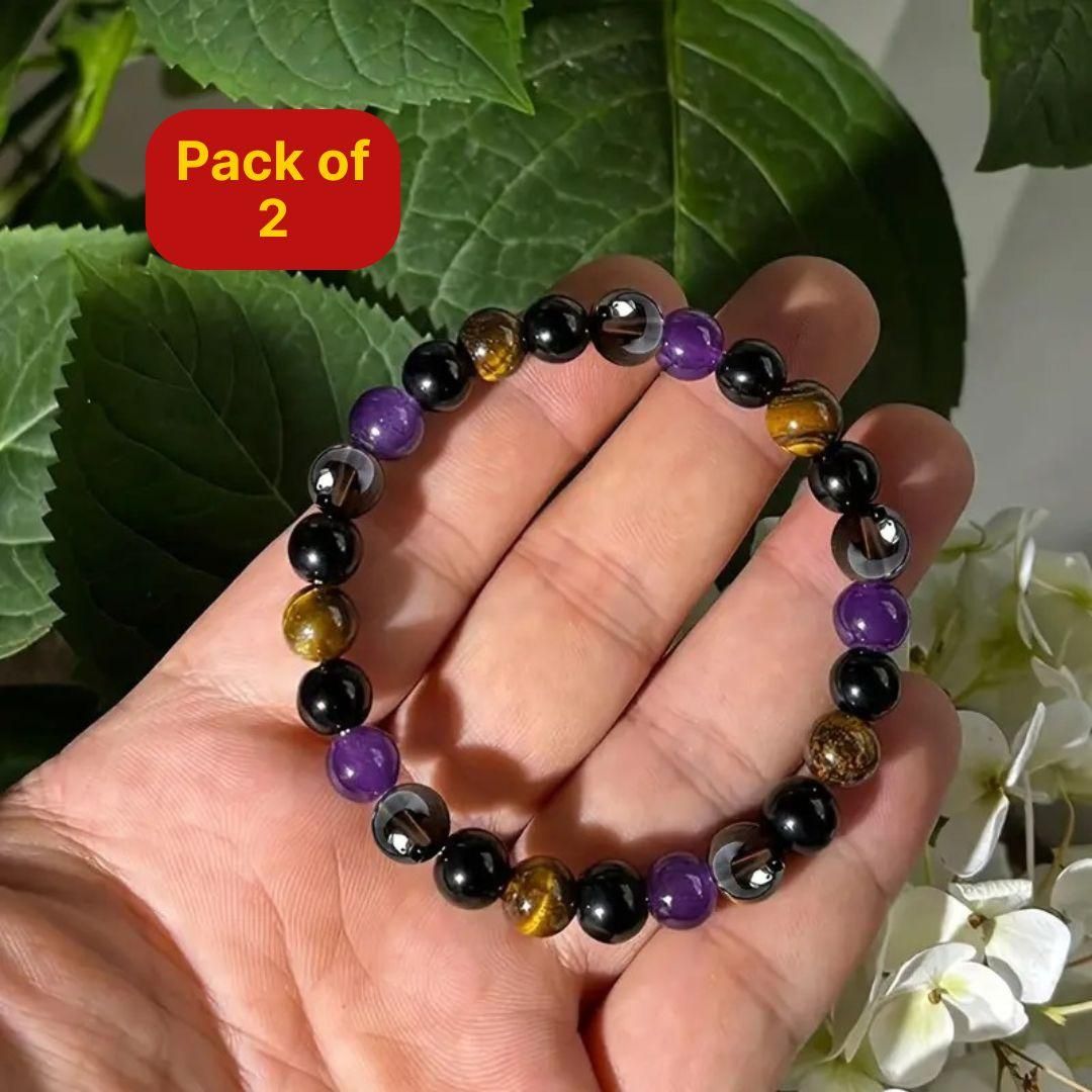 Natural Stone Protection Bracelet Pack of 10 – Amethyst, Citrine & Tiger Eye Beaded Elastic Bracelet, natural stone bracelet, elastic beaded bracelet, protection bracelet, amethyst bracelet, citrine bracelet, black tourmaline bracelet, rainbow obsidian bracelet, tiger eye bracelet, unisex stone bracelet, adjustable fit bracelet, spiritual bracelet for men and women, multicolor stone bracelet, pack of 10 stone bracelets, ideal gift bracelet