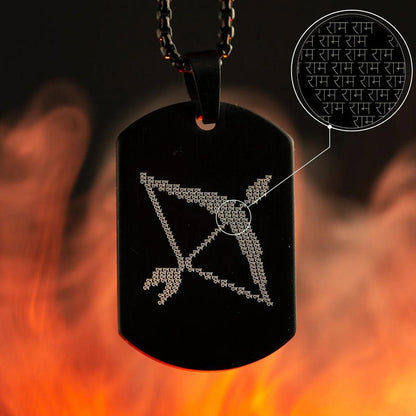 Ram Baan Microcarved Tag Necklace for Men | Stylish Ram Naam Pendant with Black Chain, ram baan necklace, ram tag pendant for men, ram naam pendant, ram pendant black, ram locket for men, lord ram tag necklace, black chain with ram pendant, microcarved ram pendant, alloy ram naam locket, ram necklace for men, jai shri ram pendant, ram naam chain, stylish ram locket, spiritual tag necklace, casual wear ram pendant, men’s religious tag pendant