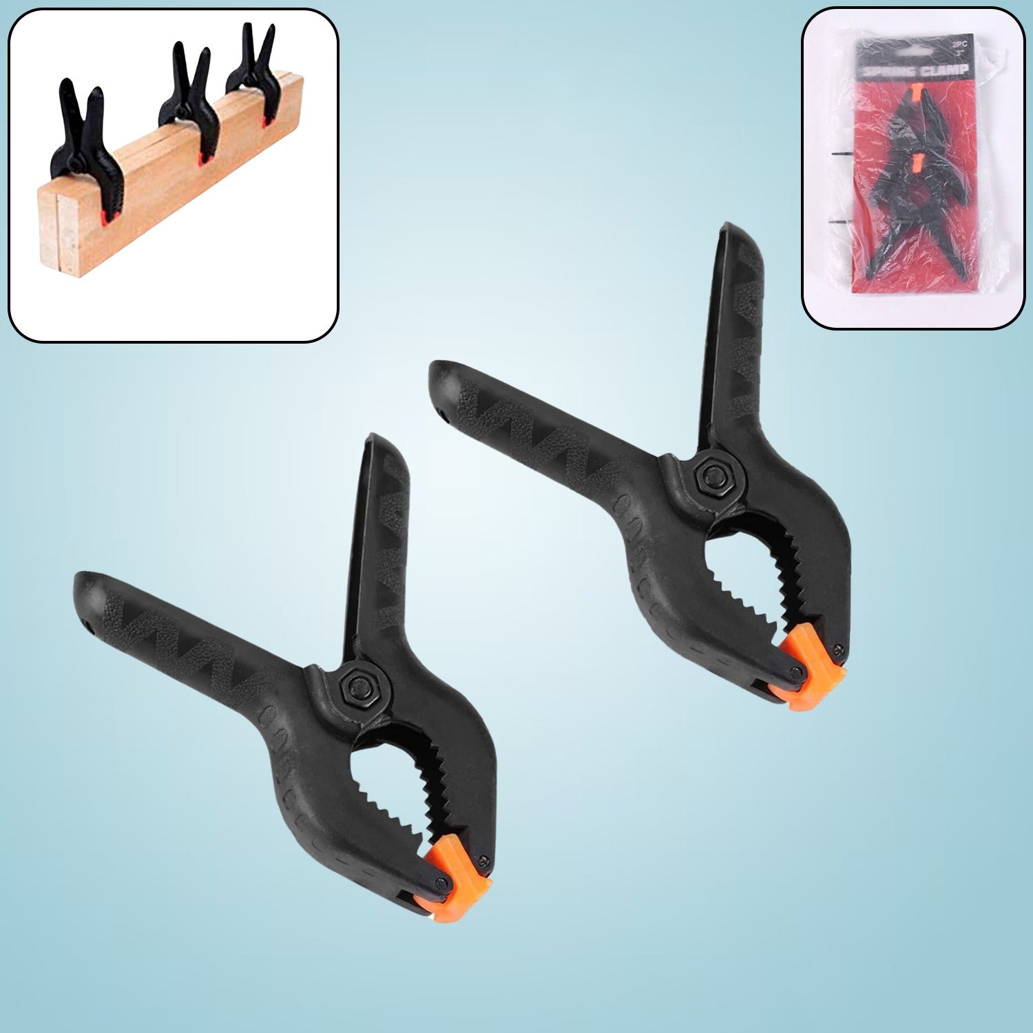 heavy duty 3 inch spring clamp, 2 piece metal clip set for woodworking, strong metal clamps for DIY and home use, spring-loaded clamp clips for workshop,