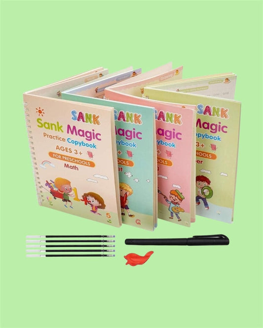Sank Magic Practice Copybook Set | 4 Reusable Books with Pen, Grip & Refills | Handwriting Tracing Book for Kids, sank magic practice copybook, magic copybook for kids, reusable handwriting practice book, english handwriting book for children, kids writing practice copy, alphabet tracing book India, magic writing book set for children, sank handwriting practice book, reusable calligraphy copybook, magic pen for kids writing, kids english writing workbook, magic tracing workbook set, refillable pen copybook