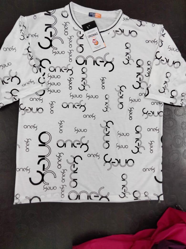 One8 Men’s T-Shirt – White Polyester Printed Half Sleeves, Round Neck, Regular Fit Casual Wear (1 Pc)