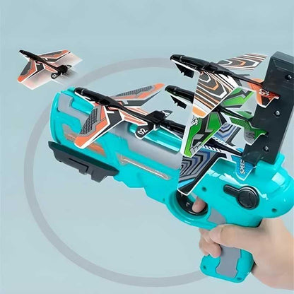 foam aircraft launcher toy for kids, outdoor indoor airplane launcher play set, birthday gift airplane launcher toy, party gift flying aircraft toy for children, kids toy gun with foam glider planes, fun airplane shooting toy for toddlers, airplane launcher game for kids, colorful foam airplane shooter toy