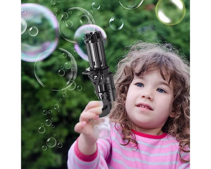 8-hole Gatling bubble blower, automatic bubble machine toy, fun bubble gun with bubble water, outdoor bubble toy for toddlers, battery-operated bubble gun for children, colorful bubble gun for kids play, kids Gatling bubble blower toy, bubble shooter toy for outdoor fun, electric bubble gun for toddlers