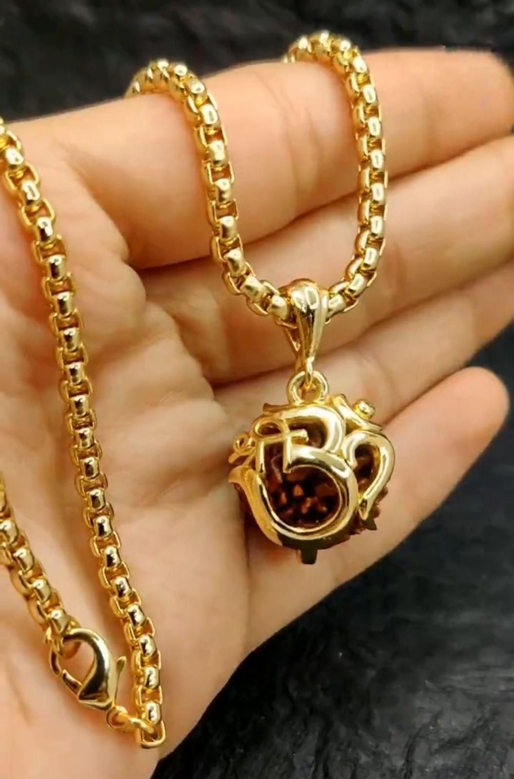 Om Rudraksha Pendant with Gold Alloy Chain for Men – Casual Spiritual Jewelry, Om Rudraksha pendant, Rudraksha pendant with chain, gold Rudraksha pendant for men, alloy Om pendant necklace, spiritual Rudraksha jewelry, men's Rudraksha chain, casual gold pendant for men, Hindu Om symbol pendant, alloy gold pendant for men, men’s religious pendant with chain

