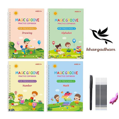 Sank Magic Practice Copybook for Kids – Reusable Handwriting Workbook (4 Books + Pen + 10 Refills + Eraser), magic practice copybook, sank magic book for kids, disappearing ink practice book, preschool handwriting workbook, kids tracing book set, reusable copybook for kids, early learning books, handwriting practice for children, calligraphy copybook for kids, magic writing book with pen and refill

