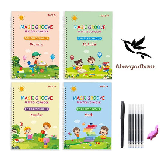 Sank Magic Practice Copybook for Kids – Reusable Handwriting Workbook (4 Books + Pen + 10 Refills + Eraser), magic practice copybook, sank magic book for kids, disappearing ink practice book, preschool handwriting workbook, kids tracing book set, reusable copybook for kids, early learning books, handwriting practice for children, calligraphy copybook for kids, magic writing book with pen and refill

