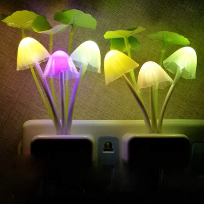 Cute mushroom lamp for a cozy night light. Mushroom night light, LED sensor lamp, colorful plug-in night light, kids room night light, decorative LED lamp, automatic night light