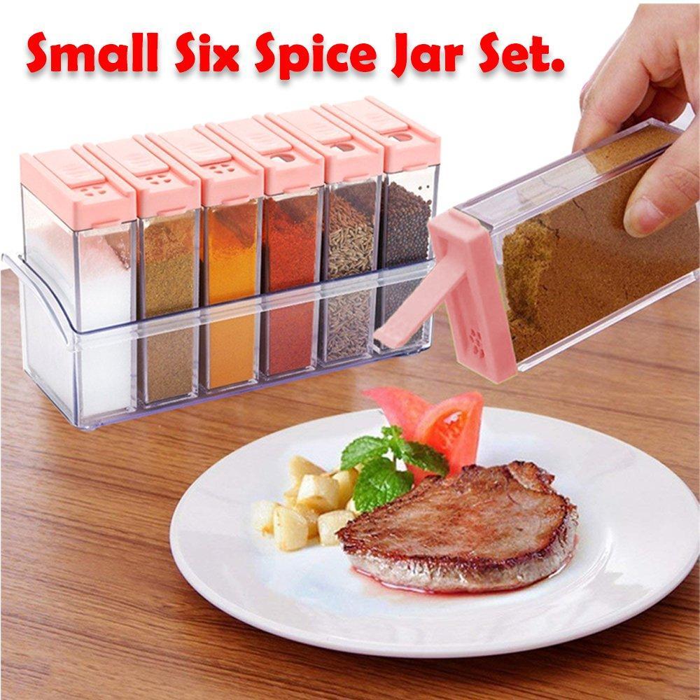 Set of six plastic spice jars in different colors. spice jar set, plastic spice container, airtight cereal dispenser, 6 pcs kitchen storage jars, BPA free spice storage, modular spice box, masala container set