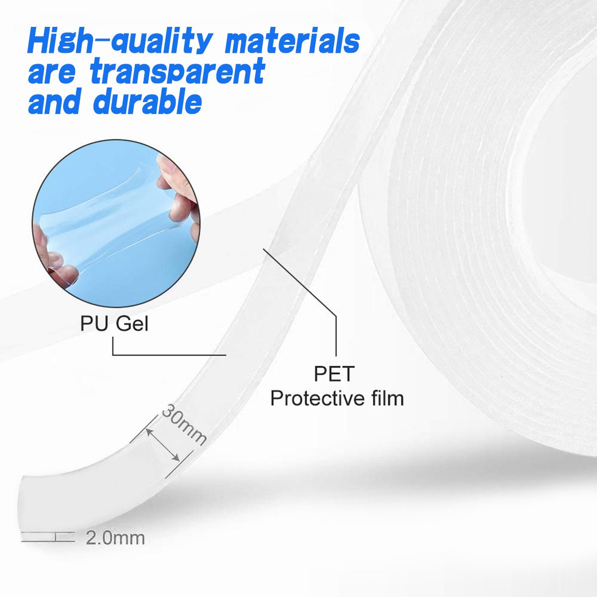 Nano adhesive tape, double-sided and washable, nano gel adhesive tape, reusable double sided tape, 3 meter sticky tape, traceless wall tape, nano magic tape, strong grip gel tape, ivy grip gel pad