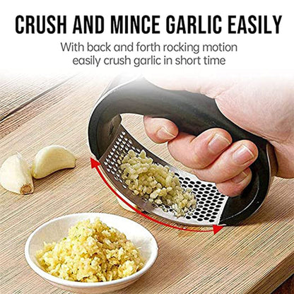 garlic crusher, ginger press, garlic press stainless steel, handheld garlic crusher, garlic ginger tool, garlic peeler, kitchen press tool, easy garlic crusher, garlic mincer, compact garlic press