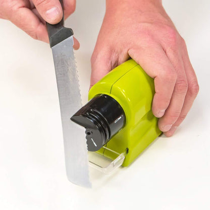 Cordless electric knife sharpener, cordless knife sharpener, motorized blade sharpener, kitchen knife sharpener tool, portable sharpener for steel knives, electric knife sharpening tool