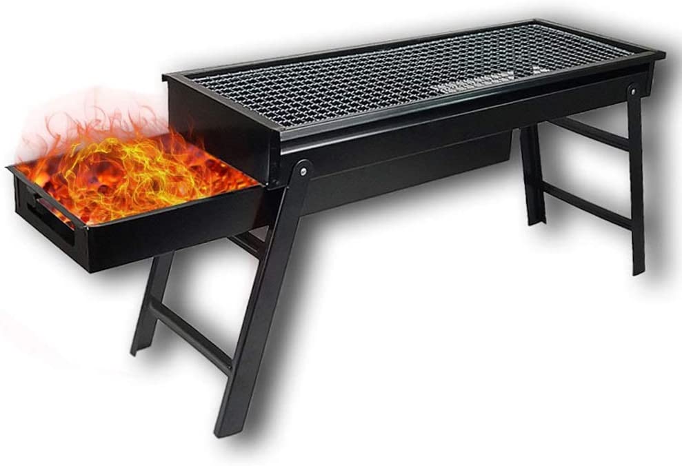 Portable BBQ grill with foldable design. portable charcoal grill, foldable BBQ grill, outdoor barbecue grill, camping grill, travel BBQ grill, garden charcoal stove, picnic BBQ setup