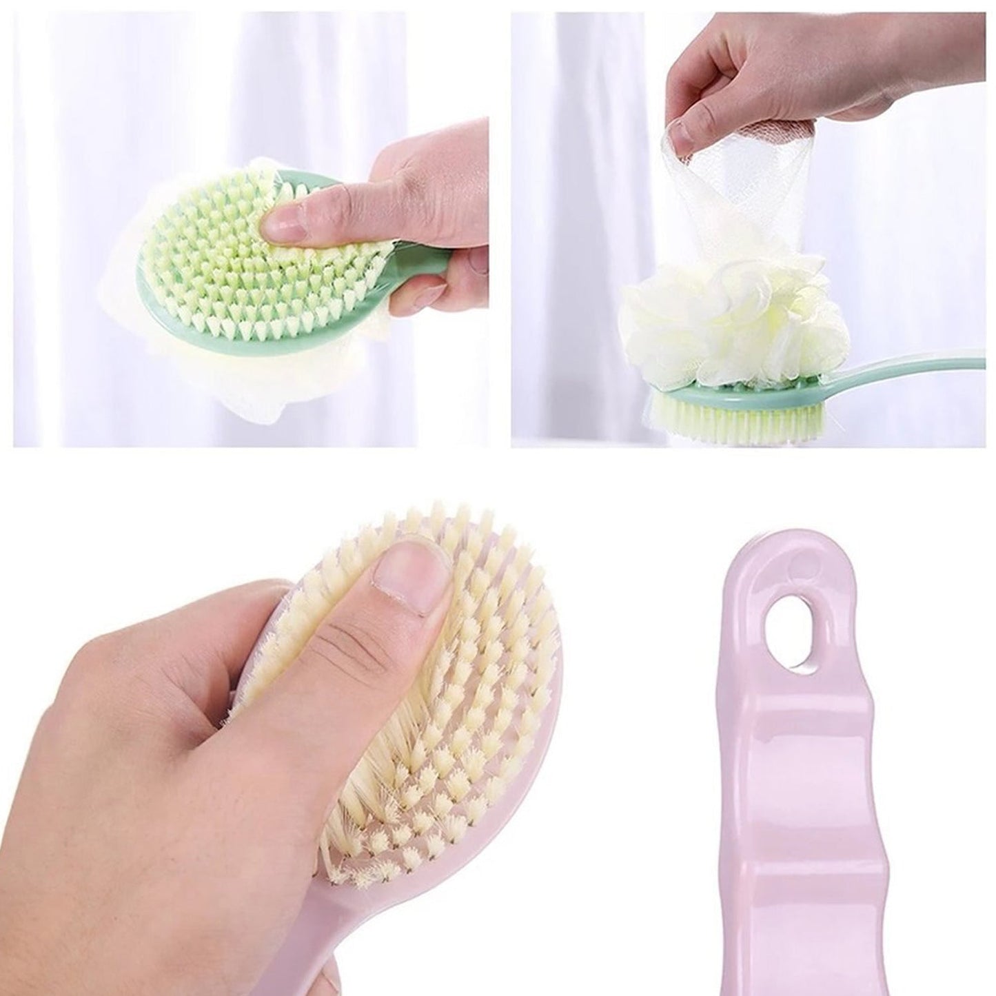 Bath brush with extended handle, 2-in-1 design for convenience. long handle bath brush, back scrubber brush, 2-in-1 body brush, exfoliating bath brush, shower brush for body, soft bristle scrubber, bath massager brush