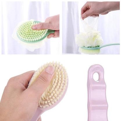 Bath brush with extended handle, 2-in-1 design for convenience. long handle bath brush, back scrubber brush, 2-in-1 body brush, exfoliating bath brush, shower brush for body, soft bristle scrubber, bath massager brush