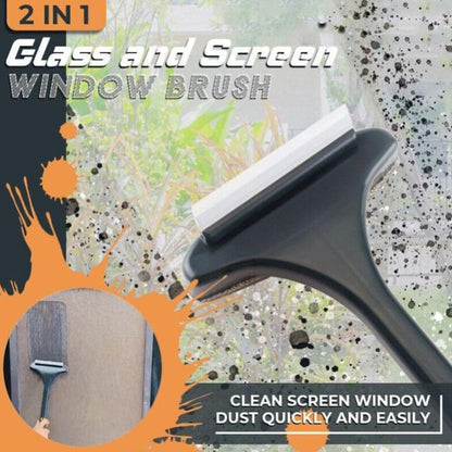 multipurpose window and screen cleaning brush with long handle, flannel mesh & rubber wiper window cleaner, double‑sided screen cleaning wiper brush