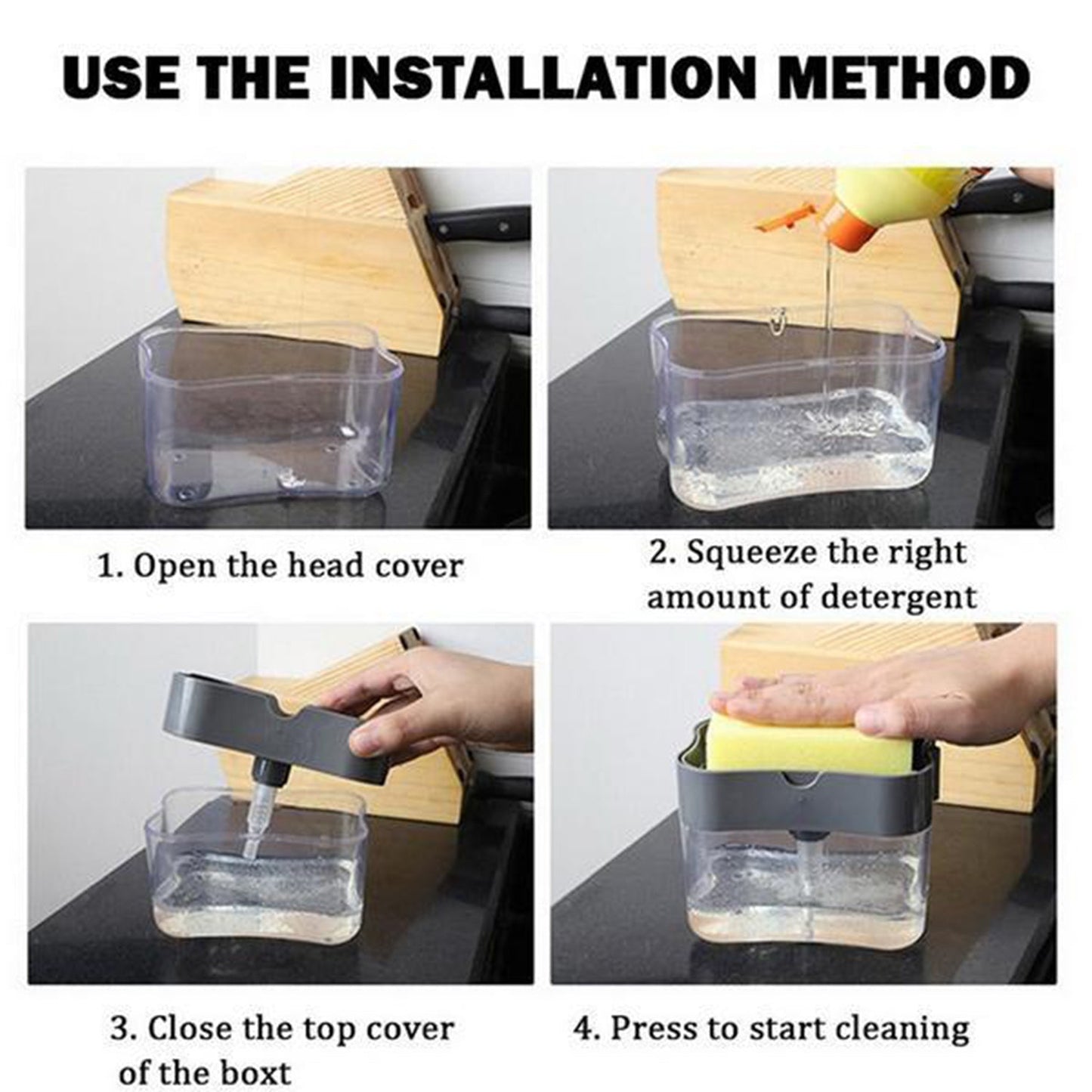 soap dispenser, kitchen soap pump, 2-in-1 soap dispenser, sponge holder dispenser, ABS plastic soap pump, dishwashing liquid dispenser, sink organizer
