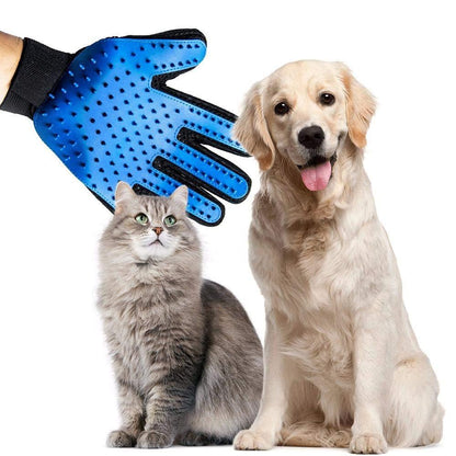 gentle silicone grooming brush glove for pets, grooming glove that removes hair from furniture and clothes, multipurpose pet grooming and hair removal glove, easy to use deshedding glove for pet parents, pet care glove with five finger design for effective brushing