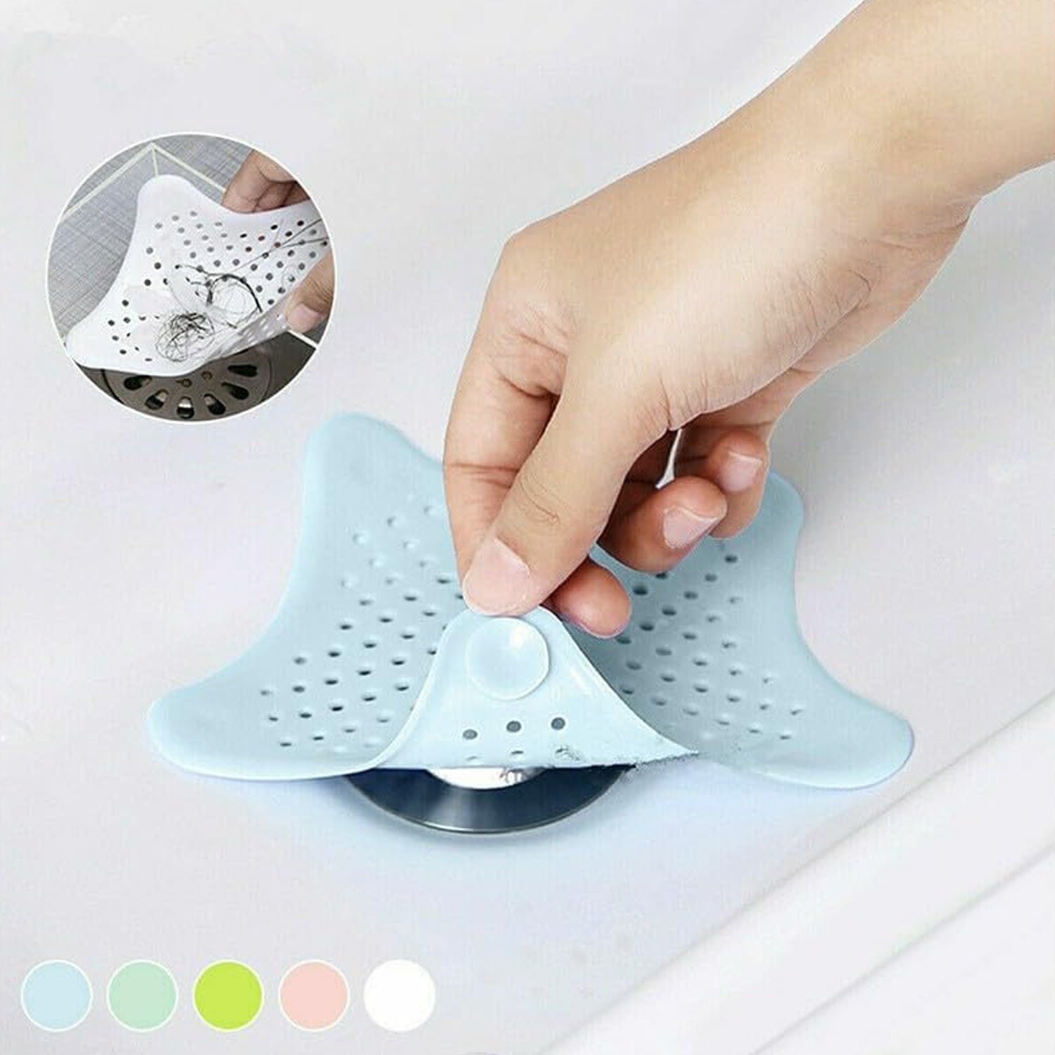 Drain strainer in star shape for kitchen or bathroom, star shape drain filter, hair catcher for sink, suction cup drain strainer, bathroom sink hair stopper, kitchen sink strainer, drain cover trap