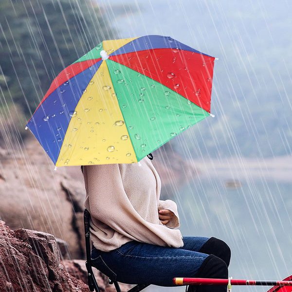 Hands free umbrella hat for sun and rain protection. umbrella hat, hands-free umbrella cap, kids rain cap, multicolor umbrella hat, head umbrella, sun protection cap, funny umbrella hat, nylon rainbow hat, fishing umbrella hat, umbrella cap for men and women