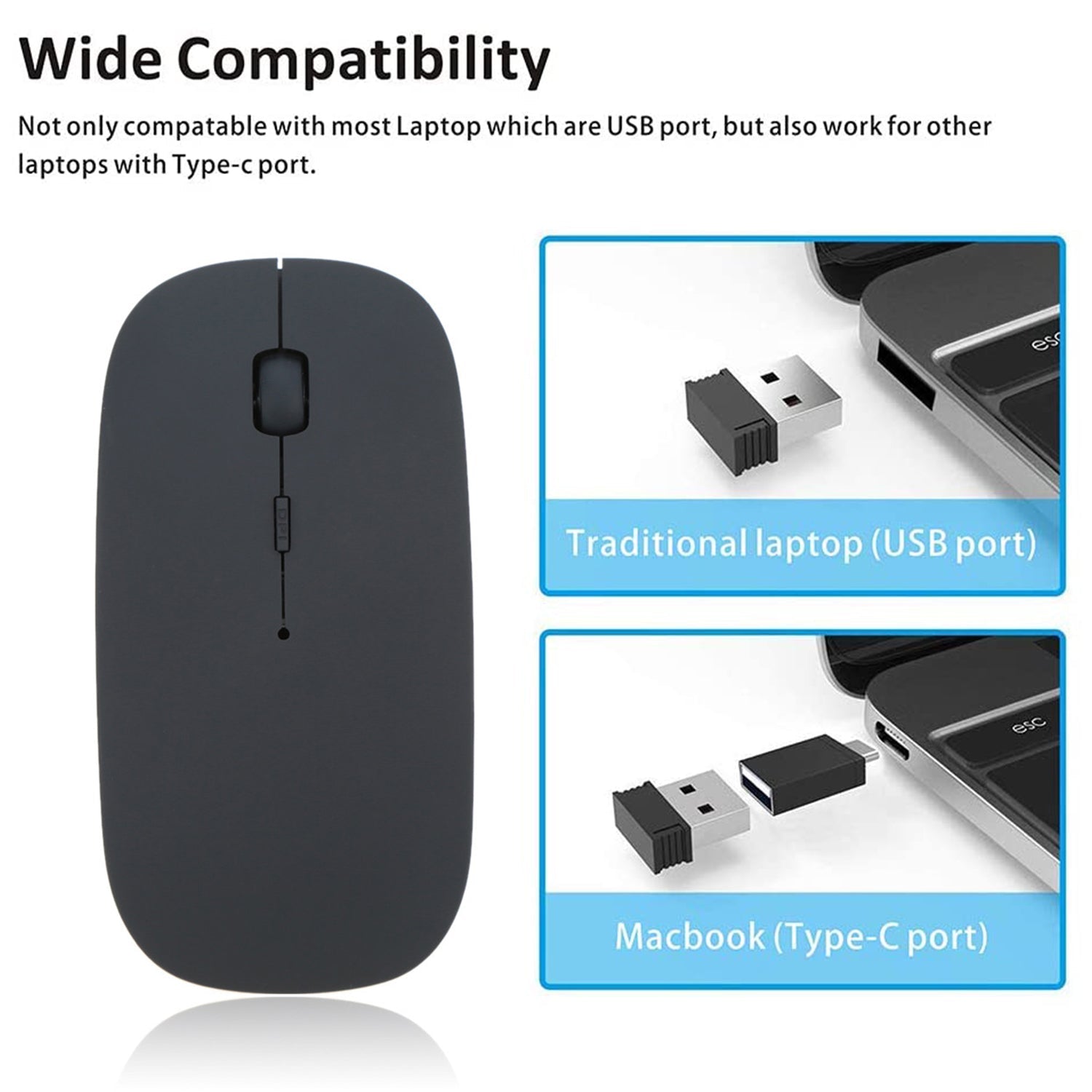 Portable wireless mouse for computers and iPads, ergonomic design. wireless mouse, cordless optical mouse, slim computer mouse, laptop mouse, nano USB receiver mouse, 3 DPI wireless mouse, travel mouse for PC